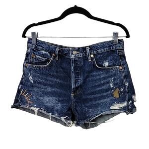 AGOLDE Denim Jean Shorts Wolf and Sun Embroidery Womens Size 29